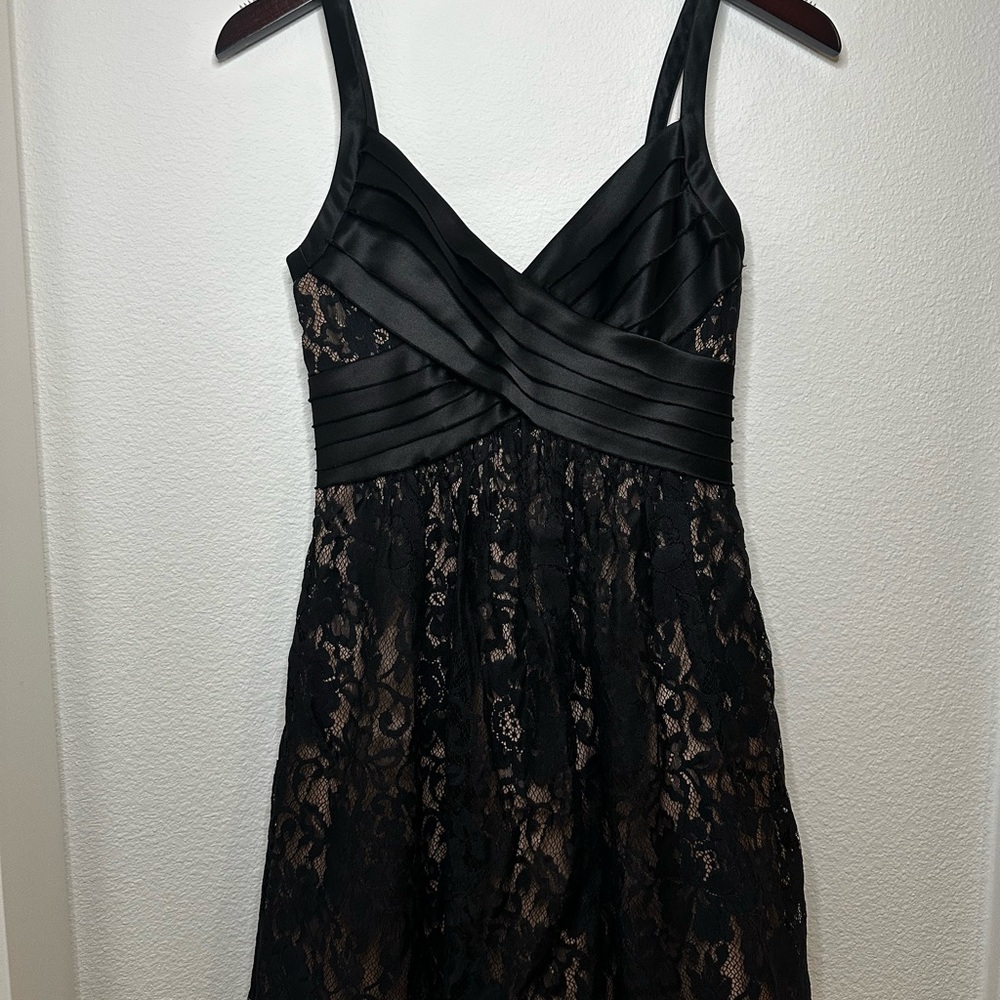 BCBGMaxAzria Black and Tan Lace Mini Dress